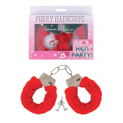 Red metal handcuffs with plush - Robust bdsm bondage cuffs