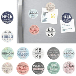 Runde Magnete mit Sprüchen, 5,5 cm Durchmesser - Set mit 12 Stück