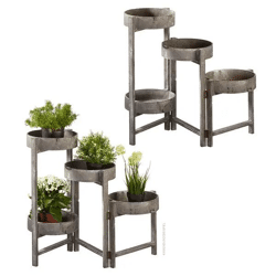 Runde Pflanztreppe im Vintage-Stil, Vierstufig, Grau, Ca. 65 cm Hoch - Dekoratives Pflanzenregal