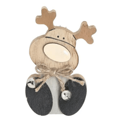 Rustikales Holz-Rentier, Sitzende Figur, 10 cm Hoch
