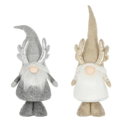 Rustikales Waldwichtel-Duo mit Geweih - 2er Set, 50cm hoch, handgefertigte nordische Gartendeko