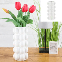 Schmale Weiße Keramikvase mit Blasenmuster, 20cm Hoch, Elegante Dekoration