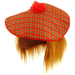 Schottischer Hut mit Ingwerhaar, Erwachsener, Durchmesser 33 cm – traditionelles Verkleidungszubehör