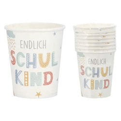 Schulstart Partyset: 8 Pappbecher, 250ml - Ideal für Schulfeste