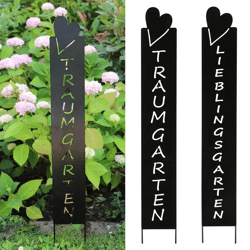 Schwarze Gartenstecker mit Sprüchen, 2er-Set, Klein, 73cm Hoch - Dekorative Wegweiser