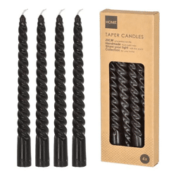 Schwarze Gedrehte Stabkerzen, Klein, 4er-Set, 20cm Höhe - Elegantes Flair