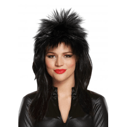 Schwarze Glam Rock Perücke, Voluminös & Stylisch, 140G – Ideal für Partys & Karneval