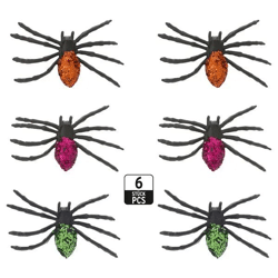 Schwarze Glitzer-Spinnen, 6er Set, Halloween-Deko, 7x5 cm