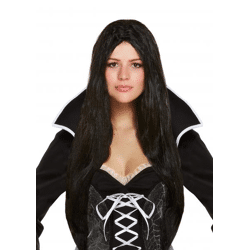 Schwarze Hexenperücke lang – 65 cm, 130 g, Zubehör für Halloween-Kostüme