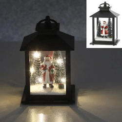 Schwarze LED-Laterne mit Santa-Motiv, 18 cm - Stilvolle Weihnachtsdekoration