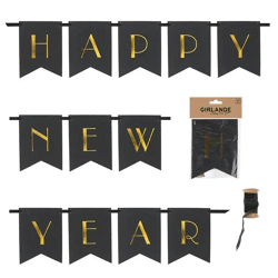 Schwarze Neujahrsgirlande: Happy New Year Banner, ca. 170cm – Festliche Partydeko