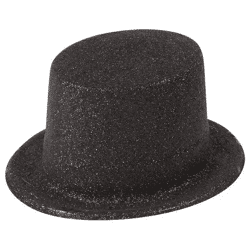 Schwarzer Glitzer Topper Hut Für Erwachsene - Funkelndes Party Kostümzubehör