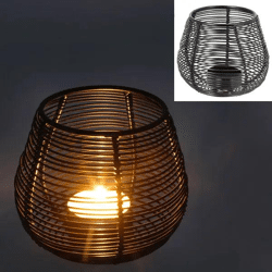 Schwarzer Teelichthalter mit Streben-Design, ca. 11x9 cm