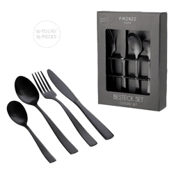 Schwarzes Besteck-Set: Elegantes 16tlg. Mattes Essbesteck Ensemble