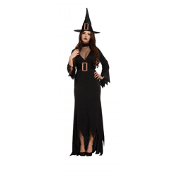 Schwarzes Hexenkleid in Übergröße für Erwachsene – langes und elegantes Halloween-Kostüm