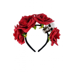 Schwarzes Stirnband mit Totenkopf und Blumen – Gothic-Blumenaccessoire