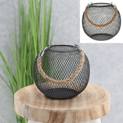 Schwarzes Windlicht mit Henkel, Höhe ca. 16 cm