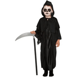 Sensenmann-Kostüm für Kinder, Schwarz – Größe L, 10–12 Jahre, Halloween-Anziehoutfit