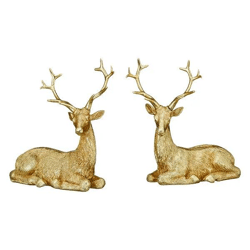 Set aus 2 liegenden Rentierfiguren, ca. 11cm – Festliche Weihnachtsdeko | Winterliche Rentier-Statue