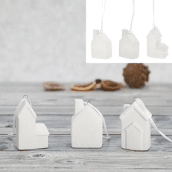 Set aus 3 weißen Haus-Hängern, Dekorativ, je ca. 7cm hoch