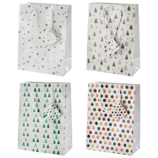 Set aus 4 kleinen Geschenkt&uuml;ten 'White XMAS', Wei&szlig;, ca. 14 cm H&ouml;he