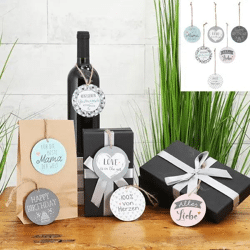 Set aus 6 Holzanhängern mit Sprüchen, Durchmesser 7,5 cm - Dekorative Zitate