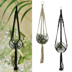 Set von 2 schwarzen Makramee Hängeampeln mit Kunstblumen | 60cm Lang | Dekorative Hängepflanzgefäße