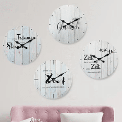 Set von 4 inspirierenden Wanduhren, Durchmesser 45 cm - Motivationale Zitate für jeden Raum