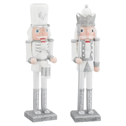 Set of white and silver nutcrackers, medium size, 38 cm - Elegant festive decoration