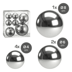 Silberne Dekokugeln, 3 verschiedene Größen, 7er-Set – Stilvolle Raumakzente