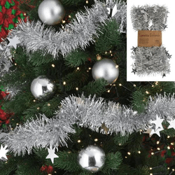 Silberne Lametta Girlande mit Sternen, ca. 6,5x200 cm – Festliche Dekoration