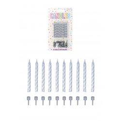 Silberne Spirale Party-Keramik, 10 Stück mit Haltern, 6 cm - Dekoratives Geburtstagskerzen-Set