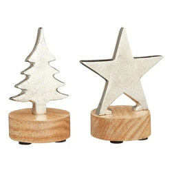 Silberne Weihnachtsfigur auf Standfuß, 2er-Pack, Ca. 10cmH - Festliche Deko für Weihnachtsstimmung