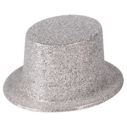 Silberner Glitzer Topper Hut für Erwachsene - Funkelndes Party Kostümzubehör