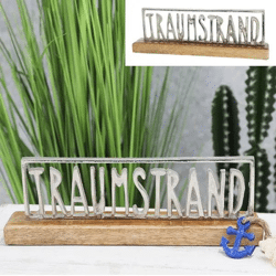 Silberner Schriftzug 'Traumstrand', Dekorative Wandkunst, 30cm Breit