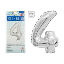 Silberner Zahlenballon 4 - Großformatige 100 cm Metallfolie, Ideal für Veranstaltungen