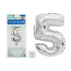 Silberner Zahlenballon 5 - Großformatige 100 cm Spiegelfolie, Perfekt für Dekorationen