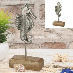 Silbernes Seepferdchen auf Sockel, Dekofigur, ca. 25 cm hoch - Elegantes Accessoire