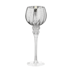 Silbernes Windlicht auf Sockel, mittelgroß - Stilvolle Beleuchtung, 25 cm Höhe