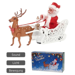 Singender Santa auf Rentierschlitten - Animierte Weihnachtsdeko, ca. 20cm hoch