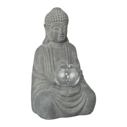 Sitzender Buddha mit Windlicht, ca. 28 cm, dekorative Figur, ideal für Garten und Wohnbereich