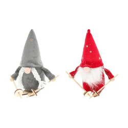 Skifahrende Wichtel, 2er-Set, Winterliche Weihnachtsdeko, 16cm Hoch