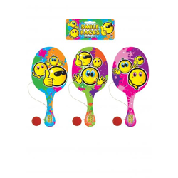 Smiley Paddleball-Schläger aus Holz, 22 cm, 3 Varianten – Kinder-Outdoor-Spielzeug