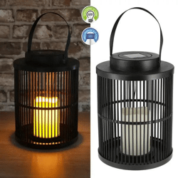 Solarbetriebene LED-Laterne, Schwarz mit Gittermuster, 28cm