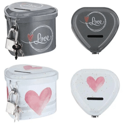 Spardose Love 2er-Set mit Schloss | Romantische Sparbüchsen für Paare