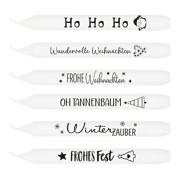 Stabkerzen Weihnachten, 2 Designs, 6er-Pack - Festliche Beleuchtung