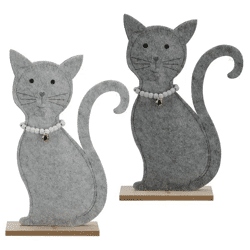 Stehende Filz-Katze auf Holzsockel, 2er-Set, Mittel, ca. 29cm - Niedliche Katzen-Dekofiguren