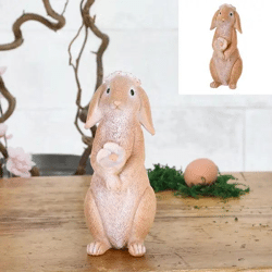Stehender Hase mit Blumenkranz, ca. 20 cm Hoch - Frühlingshafte Dekofigur