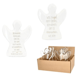 Stehender Schutzengel aus Glas, 14,5cm mit motivierendem Spruch, 2er-Set