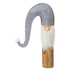 Stehender Wichtel aus Filz auf grauem Holzstamm, 58cm, Rustikale Dekofigur